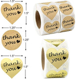 FungLam Thank You Stickers, 1.5” Heart Shaped Stickers & 1.25" Round Adhesive Labels for Party, Wedding, Gift or Birthday